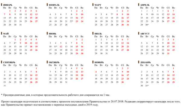 ➤ Производственный календарь на 2019 год